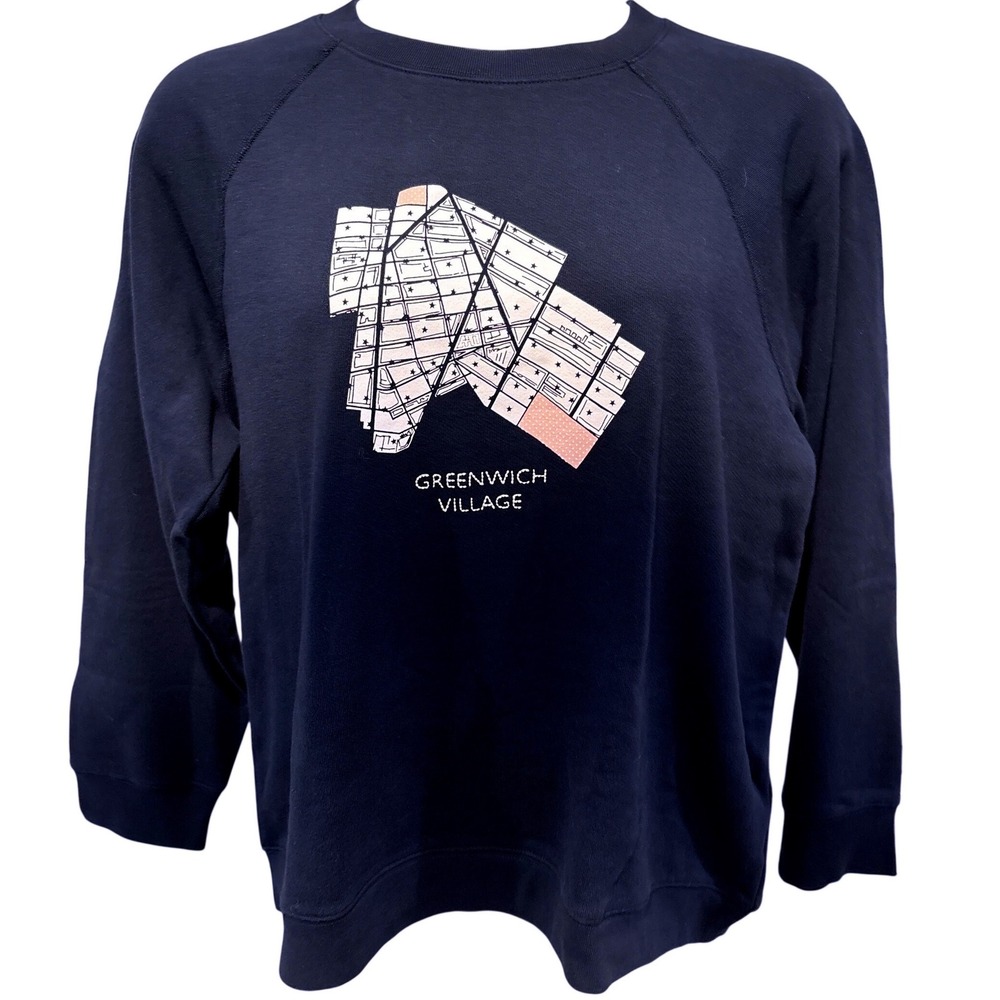 J.CREW Navy Blue Greenwich Village Map Raglan Sweatshirt 2X NYC Map Art Preppy